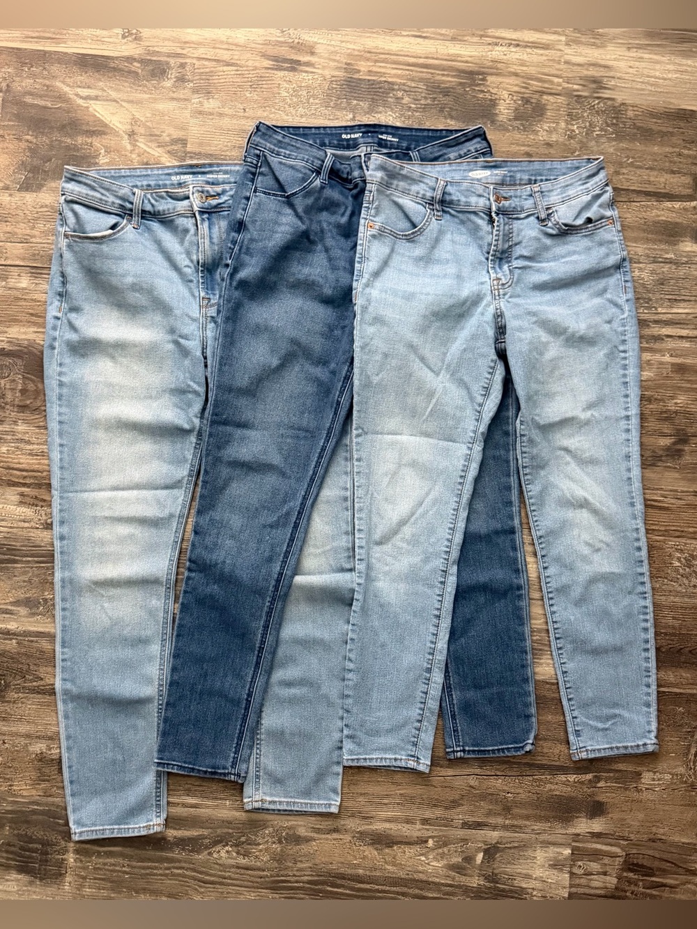 Lot of 3 Old Navy mid high rise super skinny blue denim jeans women’s 8